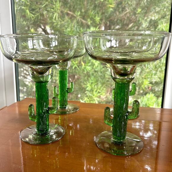 Set of 4 Vintage Green Cactus Stem Margarita Glasses – 7” - Picture 1 of 15